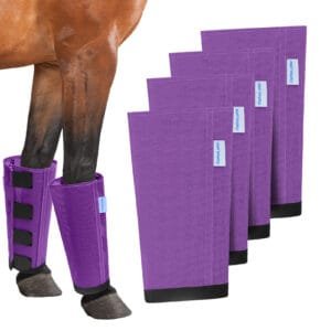 Mesh Horse Fly Boots Set of 4, Loose Fitting Leggings for Horses, Reduce Stressful Stomping, Breathable Adjustable and Universal Fit for 4 Legs, Reliable Stay Put (Purple)