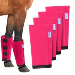 Mesh Horse Fly Boots Set of 4, Loose Fitting Leggings for Horses, Reduce Stressful Stomping, Breathable Adjustable and Universal Fit for 4 Legs, Reliable Stay Put (Megenta)