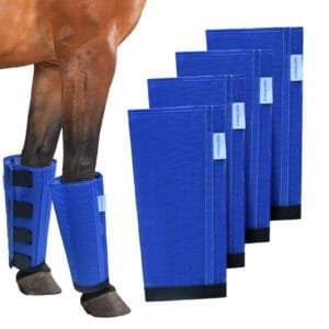 Mesh Horse Fly Boots Set of 4, Loose Fitting Leggings for Horses, Reduce Stressful Stomping, Breathable Adjustable and Universal Fit for 4 Legs, Reliable Stay Put (Blue)