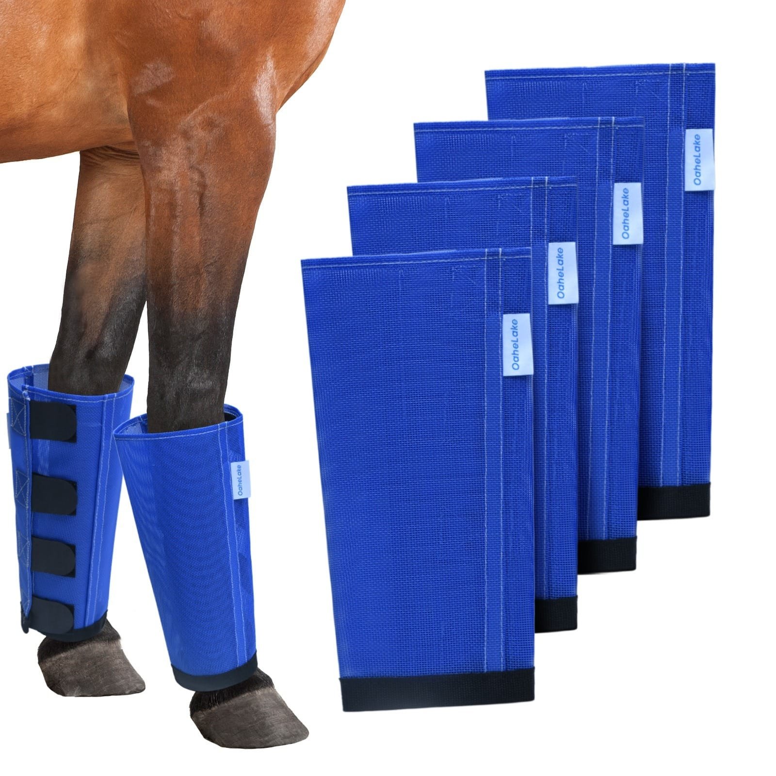 Mesh Horse Fly Boots Set of 4, Loose Fitting Leggings for Horses, Reduce Stressful Stomping, Breathable Adjustable and Universal Fit for 4 Legs, Reliable Stay Put (Blue)
