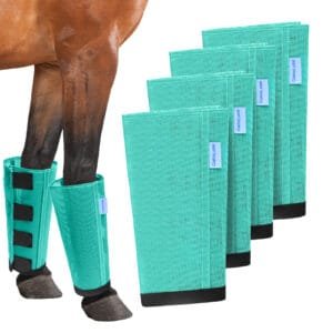 Mesh Horse Fly Boots Set of 4, Loose Fitting Leggings for Horses, Reduce Stressful Stomping, Breathable Adjustable and Universal Fit for 4 Legs, Reliable Stay Put(Mint)