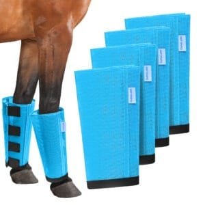 Mesh Horse Fly Boots Set of 4, Loose Fitting Leggings for Horses, Reduce Stressful Stomping, Breathable Adjustable and Universal Fit for 4 Legs, Reliable Stay Put(Sky Blue)