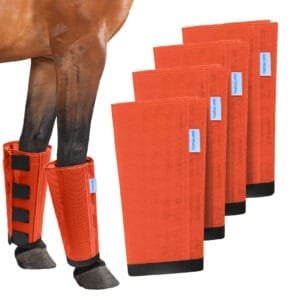 Mesh Horse Fly Boots Set of 4, Loose Fitting Leggings for Horses, Reduce Stressful Stomping, Breathable Adjustable and Universal Fit for 4 Legs, Reliable Stay Put (Orange)