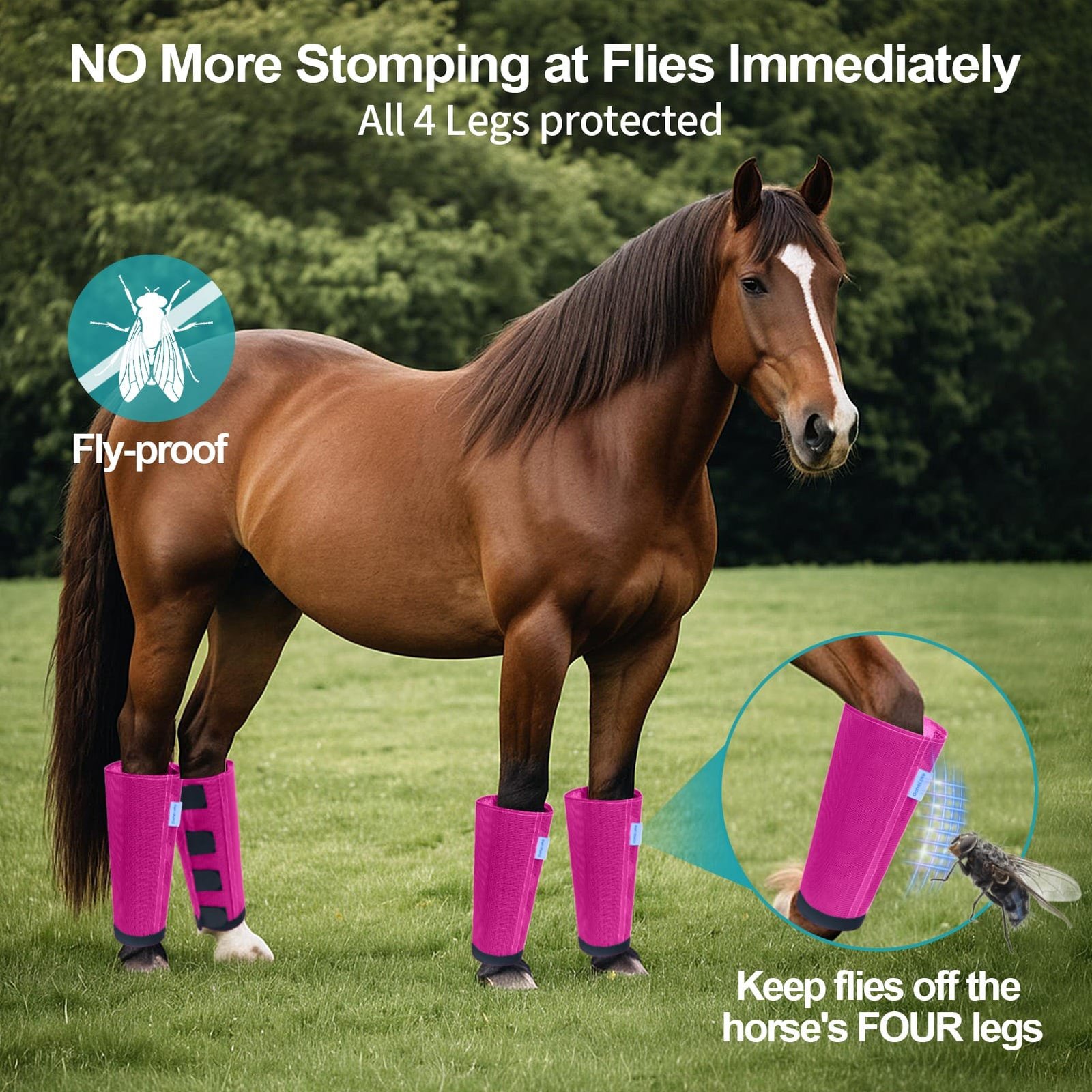 Mesh Horse Fly Boots Set of 4, Loose Fitting Leggings for Horses, Reduce Stressful Stomping, Breathable Adjustable and Universal Fit for 4 Legs, Reliable Stay Put (Pink) - Image 9