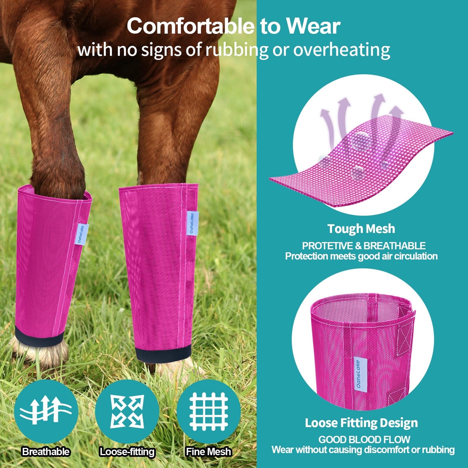 Mesh Horse Fly Boots Set of 4, Loose Fitting Leggings for Horses, Reduce Stressful Stomping, Breathable Adjustable and Universal Fit for 4 Legs, Reliable Stay Put (Pink) - Image 8