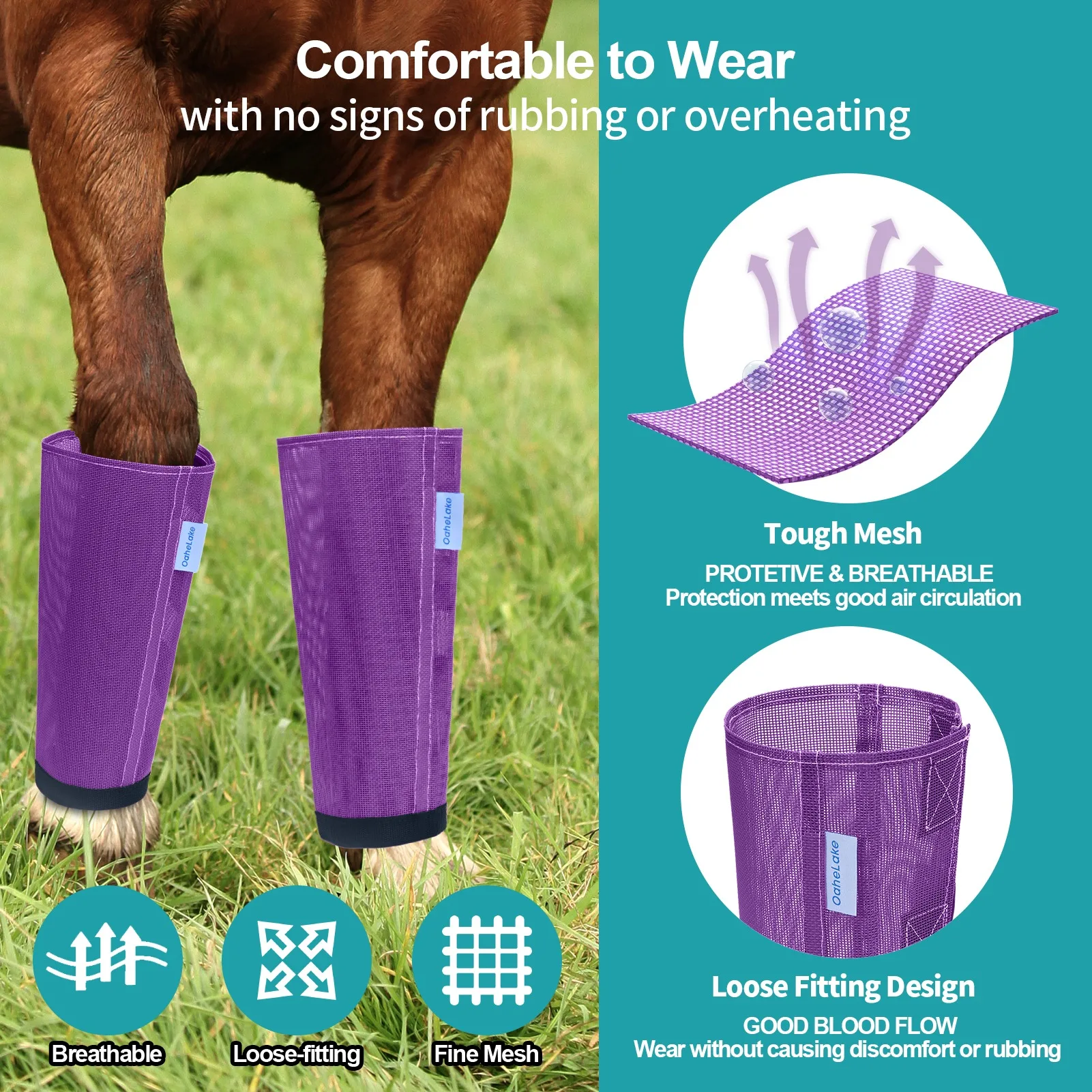 Mesh Horse Fly Boots Set of 4, Loose Fitting Leggings for Horses, Reduce Stressful Stomping, Breathable Adjustable and Universal Fit for 4 Legs, Reliable Stay Put (Purple) - Image 10