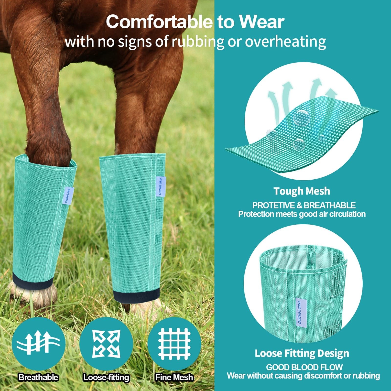 Mesh Horse Fly Boots Set of 4, Loose Fitting Leggings for Horses, Reduce Stressful Stomping, Breathable Adjustable and Universal Fit for 4 Legs, Reliable Stay Put(Mint) - Image 4