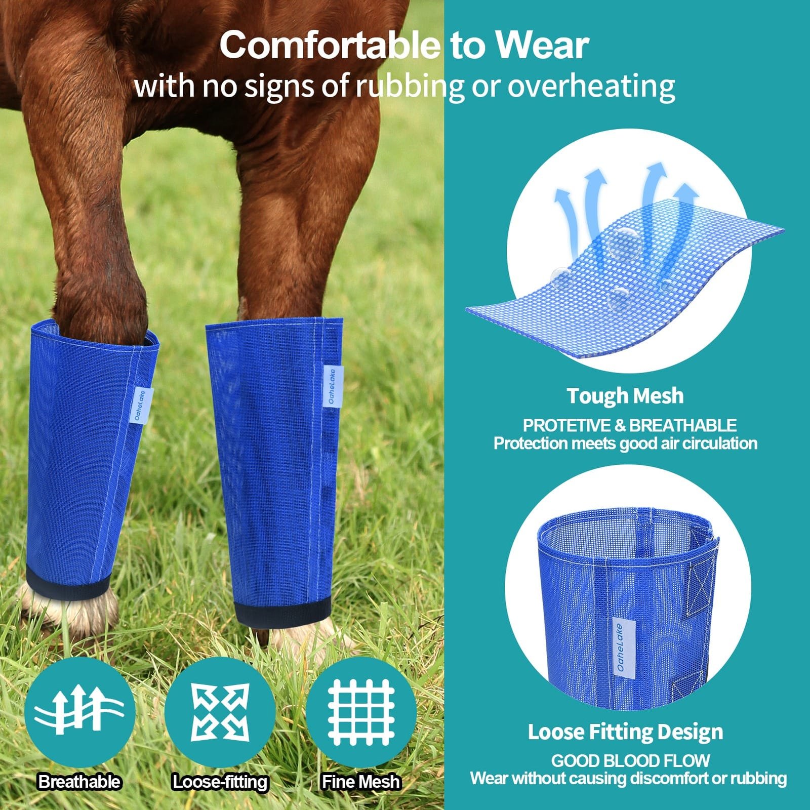Mesh Horse Fly Boots Set of 4, Loose Fitting Leggings for Horses, Reduce Stressful Stomping, Breathable Adjustable and Universal Fit for 4 Legs, Reliable Stay Put (Blue) - Image 4