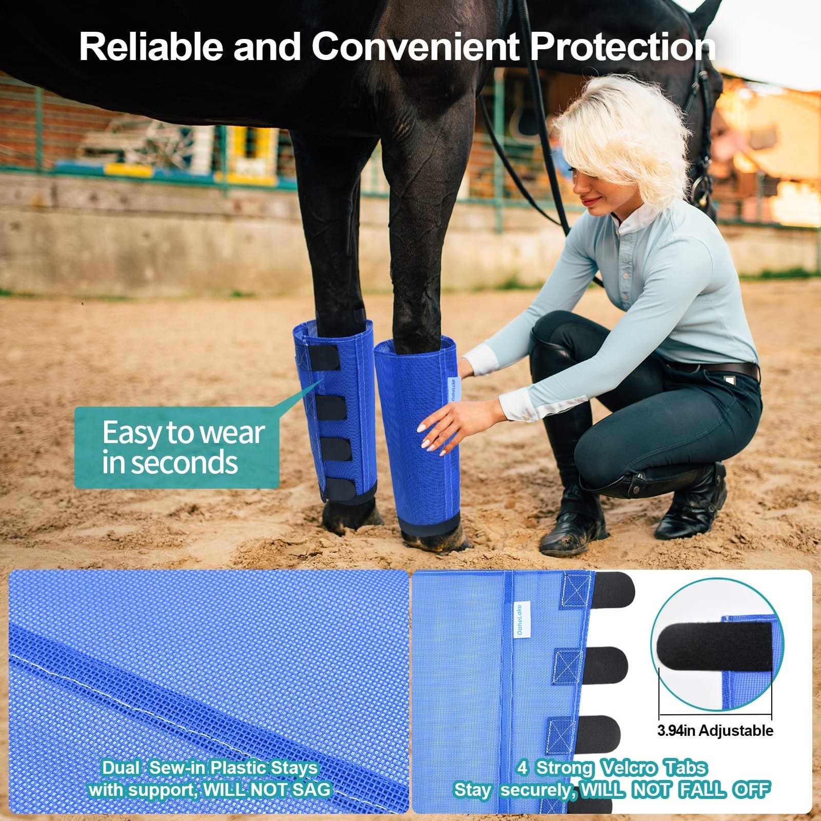 Mesh Horse Fly Boots Set of 4, Loose Fitting Leggings for Horses, Reduce Stressful Stomping, Breathable Adjustable and Universal Fit for 4 Legs, Reliable Stay Put (Blue) - Image 5