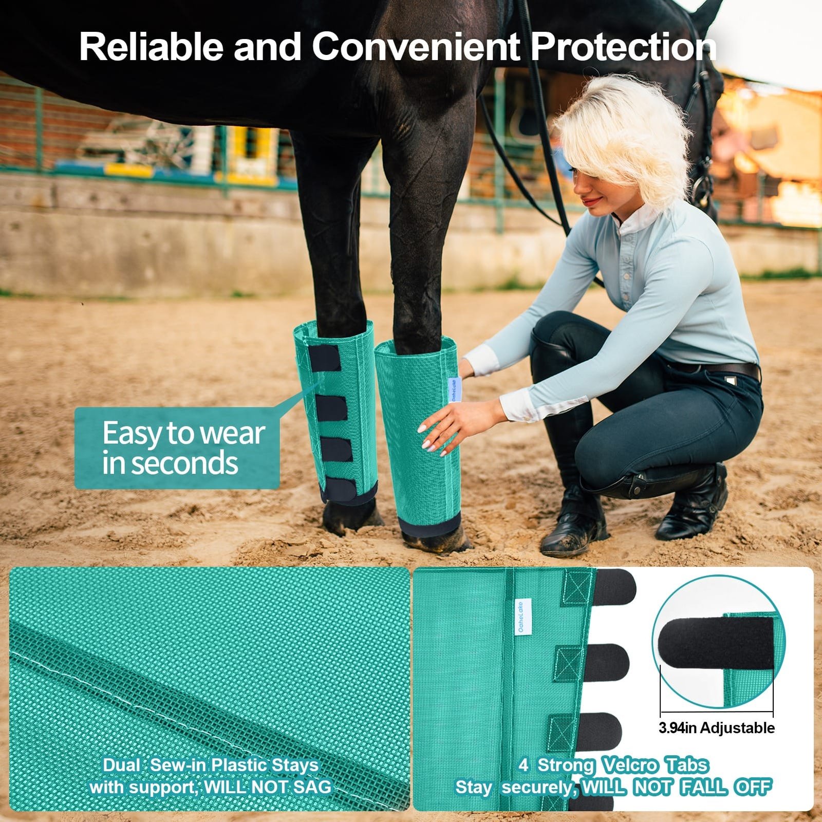 Mesh Horse Fly Boots Set of 4, Loose Fitting Leggings for Horses, Reduce Stressful Stomping, Breathable Adjustable and Universal Fit for 4 Legs, Reliable Stay Put(Mint) - Image 5