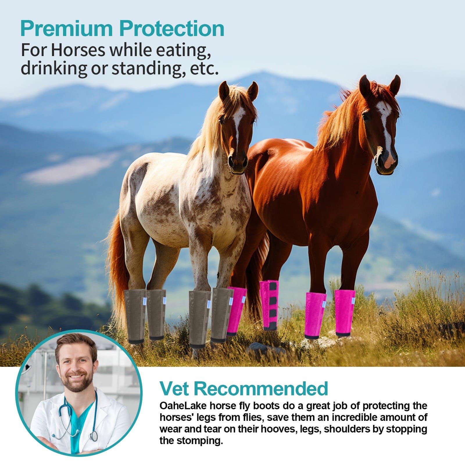 Mesh Horse Fly Boots Set of 4, Loose Fitting Leggings for Horses, Reduce Stressful Stomping, Breathable Adjustable and Universal Fit for 4 Legs, Reliable Stay Put (Pink) - Image 5