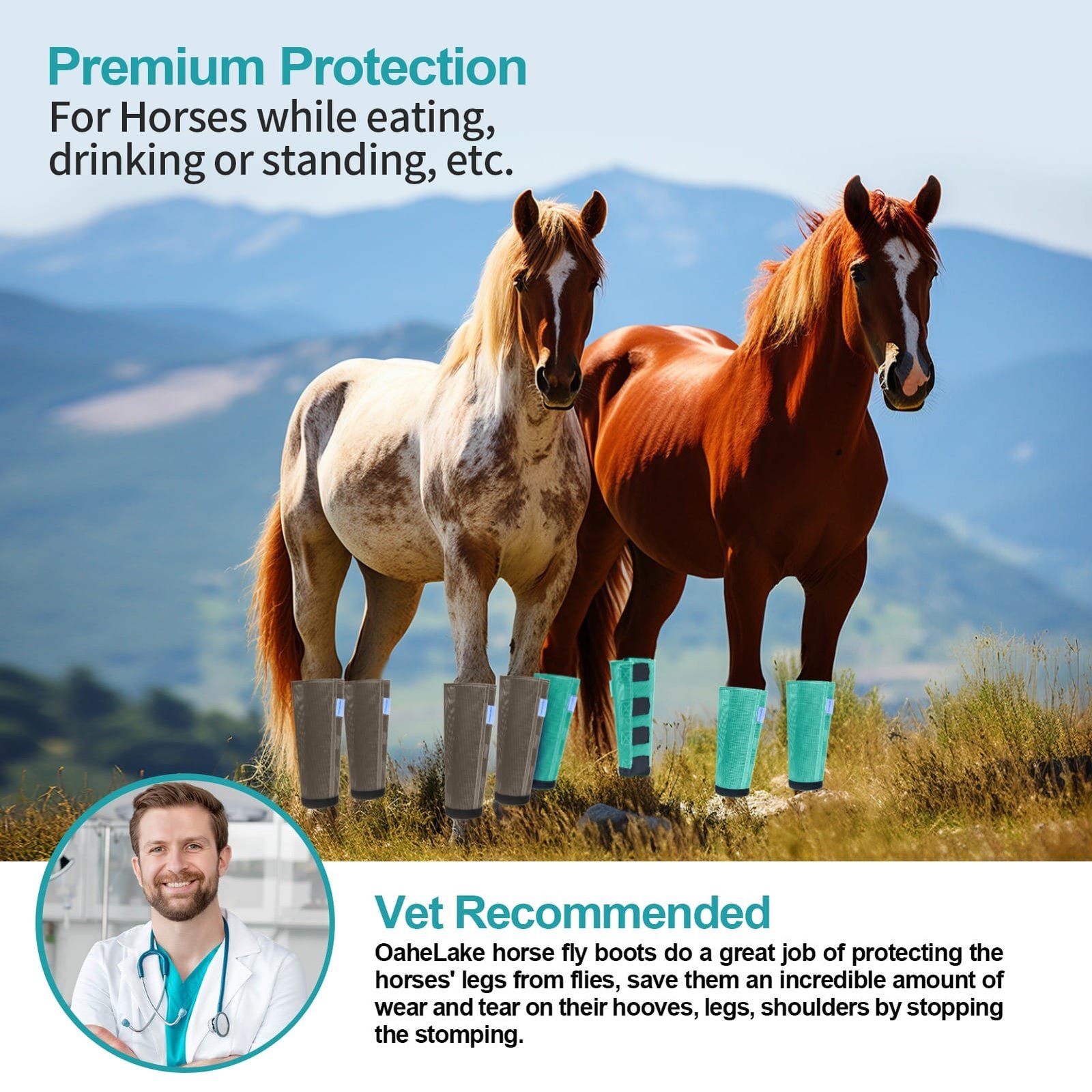 Mesh Horse Fly Boots Set of 4, Loose Fitting Leggings for Horses, Reduce Stressful Stomping, Breathable Adjustable and Universal Fit for 4 Legs, Reliable Stay Put(Mint) - Image 7