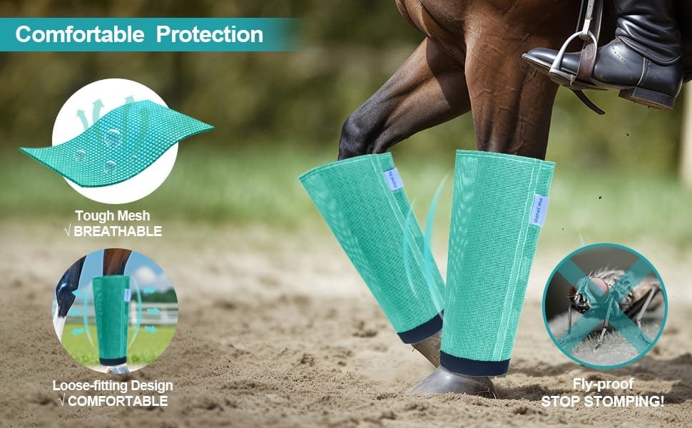 Mesh Horse Fly Boots Set of 4, Loose Fitting Leggings for Horses, Reduce Stressful Stomping, Breathable Adjustable and Universal Fit for 4 Legs, Reliable Stay Put(Mint) - Image 9