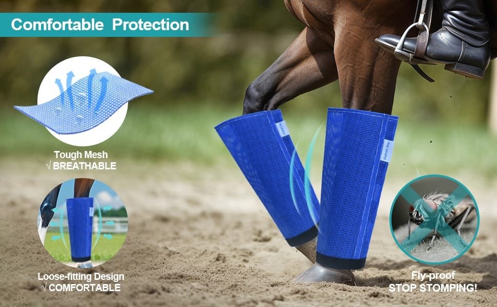 Mesh Horse Fly Boots Set of 4, Loose Fitting Leggings for Horses, Reduce Stressful Stomping, Breathable Adjustable and Universal Fit for 4 Legs, Reliable Stay Put (Blue) - Image 9