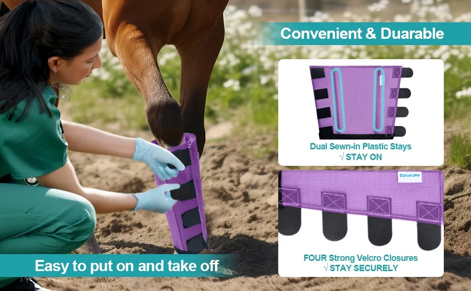 Mesh Horse Fly Boots Set of 4, Loose Fitting Leggings for Horses, Reduce Stressful Stomping, Breathable Adjustable and Universal Fit for 4 Legs, Reliable Stay Put (Purple) - Image 4