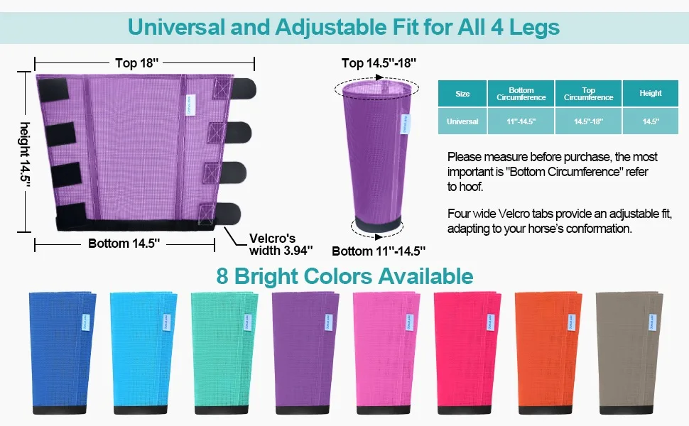 Mesh Horse Fly Boots Set of 4, Loose Fitting Leggings for Horses, Reduce Stressful Stomping, Breathable Adjustable and Universal Fit for 4 Legs, Reliable Stay Put (Purple) - Image 3