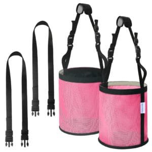 Horse Feed Bag 2 PCs, Stop Waste and Mealtime-Fights, Breathable Mesh Feed Bags for Horses, Anti-spill Design for Feeding Grain, Muzzle Feeder, 2 Locking Buckles, Soft Neck Pad Nose Pad, Universal Fit (Pink)