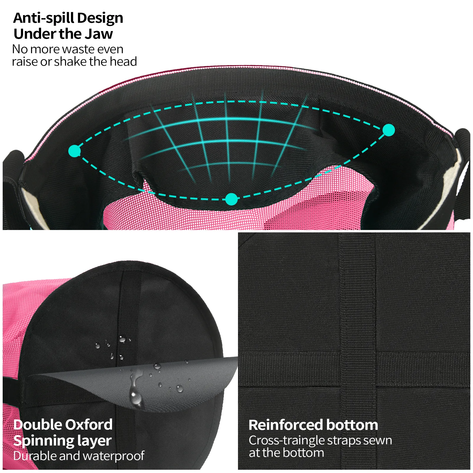 Horse Feed Bag 2 PCs, Stop Waste and Mealtime-Fights, Breathable Mesh Feed Bags for Horses, Anti-spill Design for Feeding Grain, Muzzle Feeder, 2 Locking Buckles, Soft Neck Pad Nose Pad, Universal Fit (Pink) - Image 6